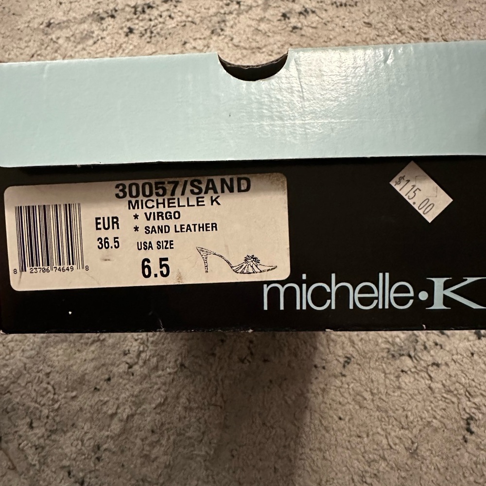 MICHELLE K WOMENS SHOES SANDALS BEIGE/SAND LEATHER SLIDES HEELS SIZE 6.5 - Picture 8 of 8